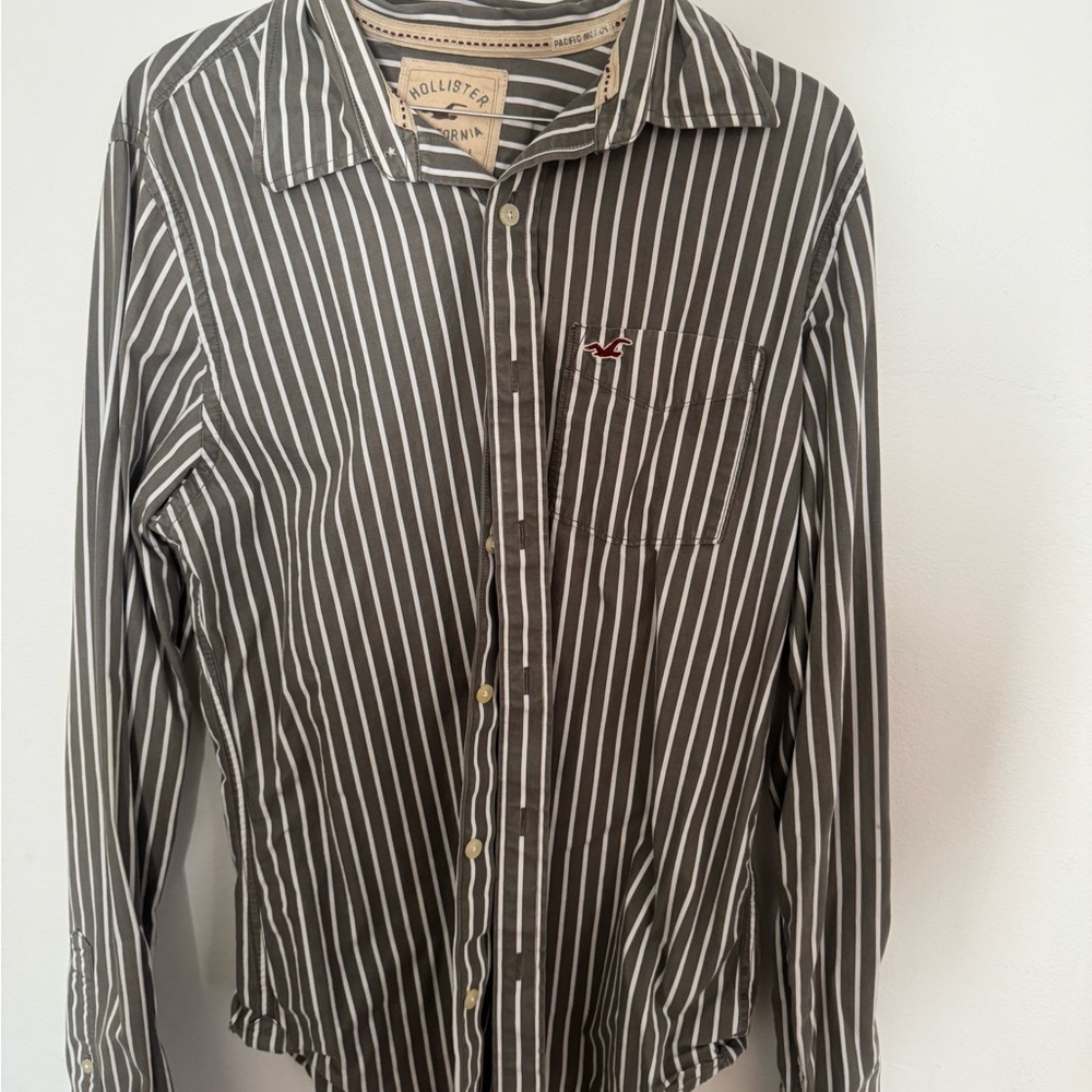 Hollister Black and White Striped Casual Shirt